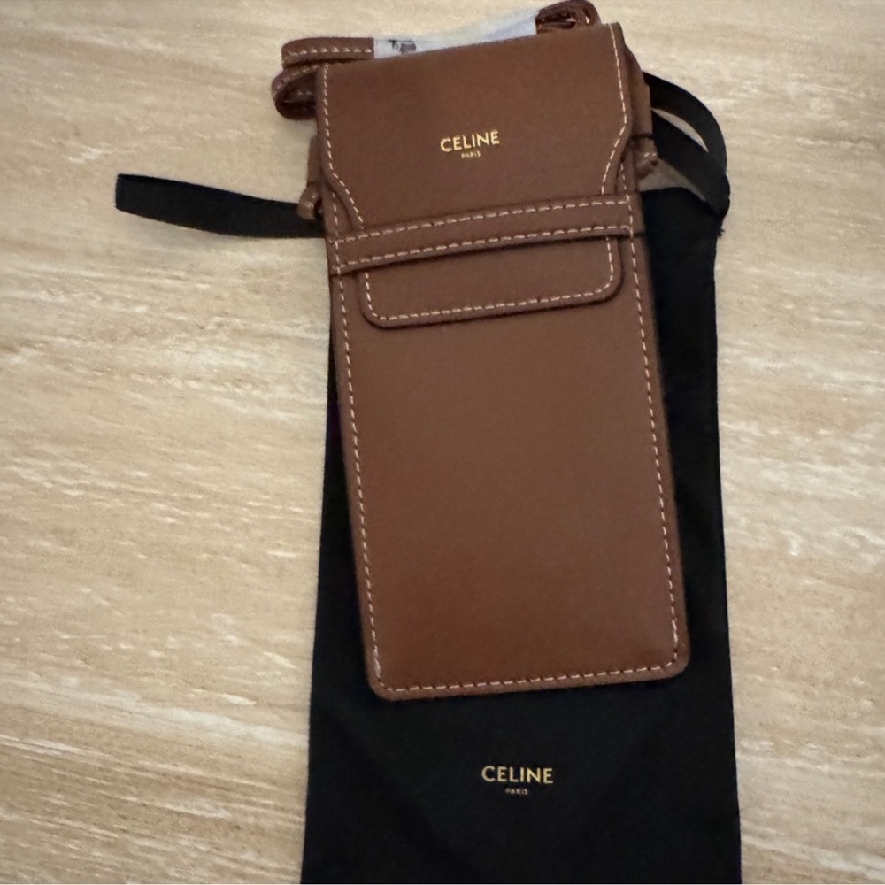 Celine Tan Leather Crossbody Pouch for sunglasses or small phone